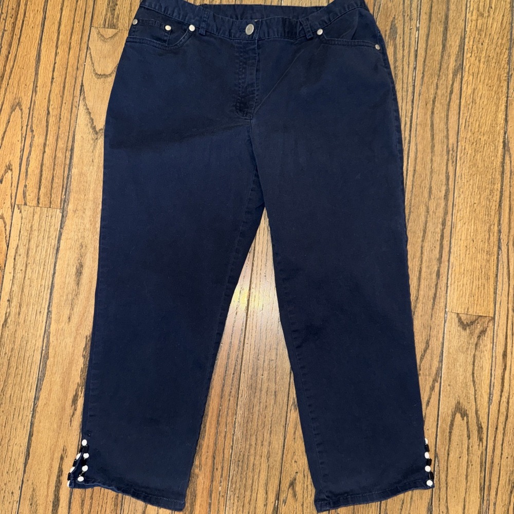 Ruby Rd. Women's Pants Cropped Capri 22" Size 8 Stretch Pockets Navy Bead Ankle
